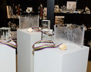 The crystal trophies and FEI medals for the 2010 World Equestrian Games