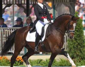 Danish Anne van Olst and the Danish warmblood Clearwater (by Carpaccio). They slotted in 18th with 68.958%
