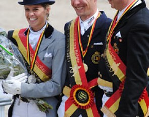 Julie de Deken, Jeroen Devroe and Johan Zagers on the podium at the 2011 Belgian Championships