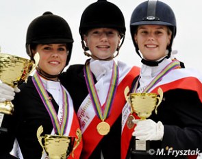 The individual test medalists at the 2011 European Pony Championships: Walterscheidt, Linnemann, Van Lierop :: Photo © Malgorzata Frysztak