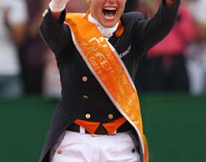 An ecstatic Adelinde Cornelissen wins Special and Kur Gold at the 2011 European Championships :: Photo © Astrid Appels