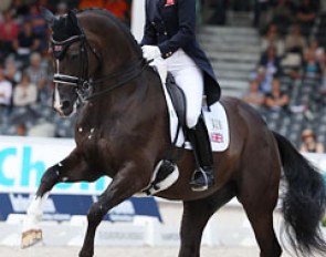 Charlotte Dujardin and Valegro take the provisional lead in the Grand Prix at the 2011 European Dressage Championships :: Photo © Astrid Appels