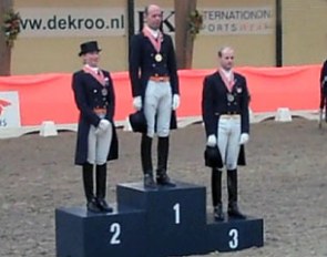 The Grand Prix podium at the 2011 Dutch Indoor championships: Van Baalen, Minderhoud, Hanzon