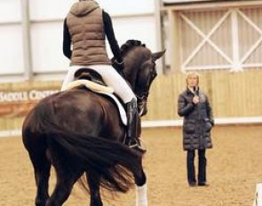 Tineke Bartels coaching Imke Schellekens-Bartels on Toots at the 2011 British Dressage Convention in Hartpury :: Photo courtesy British Dressage