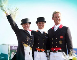 The top three in the 2011 CDI Hickstead WDM Kur to Music: Hindle, Cornelissen, Hester