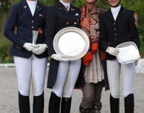 The Sunday winners at the 2011 Preis der Besten qualifier in Kronberg: Krieg, Rothenberger, host Linsenhoff and Plewa :: Photo © Barbara Schnell