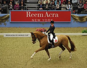 Laura Bechtolsheimer steered Mistral Hojris to victory as British riders dominated the fourth leg of the World Cup Dressage series at Olympia, London :: Photo © Kit Houghton