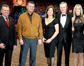 Haydn Price and Charlotte Dujardin (far left and right) at the medal ceremony in London :: Photo © Kit Houghton