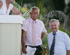 Judges Lilo Fore, Stephen Clarke (GBR) and Christoph Hess on a break from the Intermediaire I class at the 2011 CDI Loxahatchee :: Photo © Phelpsphotos.com
