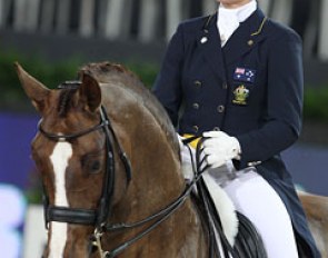 Australian Hayley Beresford reached her Minimum Eligibility Standard for the London Olympics on Belissimo M (by Beltain x Romadour II). Though the piaffe are still baby steps (wide behind), the other work was lovely