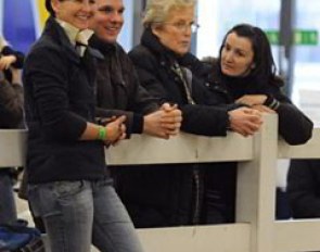 Team Werth at the side line: groom Doreen, Werth's head rider Matthias Bouten, Werth's sponsor Madeleine Winter-Schulze and Isabell's former groom Anna Kleniuk