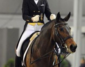 A rare moment of emotion on Brigitte Wittig's face. The rider is obviously very pleased with her performance on Biagotti W (by Breitling)