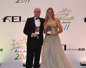 Theo Ploegmakers and Adelinde Cornelissen, FEI Athlete of the Year 2011, at the 2011 FEI Awards in Rio de Janeiro, Brazil