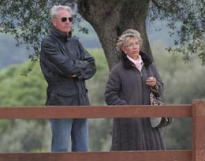 Spanish team trainer Jan Bemelmans and former judge Rosine Fradera watching the tests at the 2011 Sunshine Tour CDI :: Photo © Astrid Appels