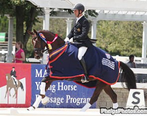 Werner van den Brande and Donna Tella win the 5-year old division at the 2011 American Young Dressage Horse Championships :: Photo © Mary Phelps