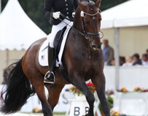American Jennifer Hoffmann on Ratzinger (by Riccione x Pablo). International calibre horse with fantastic gaits, but he was very naughty and resistant in the walk (even on long reins).