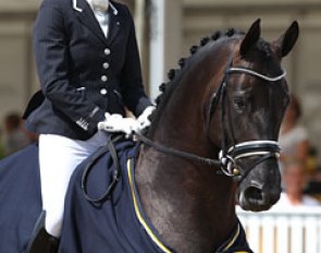 Emmelie Scholtens and Astrix win the 6-year old Preliminary Test at the 2011 World Young Horse Championships :: Photo © Astrid Appels