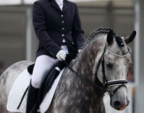 Martina Testi and her show jumper Calvin de Vallerano at the 2011 World Young Dressage Horse Championships :: Photo © Astrid Appels