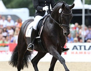 Ines Westendarp and Furstenball. They had the tough luck of being the first pair to go and they went off course. This horse would certainly have scored higher had he competed in the middle of the group