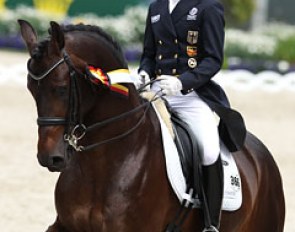 Helen Langehanenberg and Rohjuwel (by Rohdiamant) were third in the Prix St Georges 