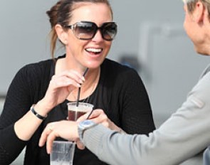 Lyndal Oatley having a morning coffee with her husband Patrik Kittel