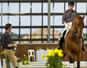 Rudolf Zeilinger coaching Lone Jorgensen on McNaught's Grand Prix horse Ostra