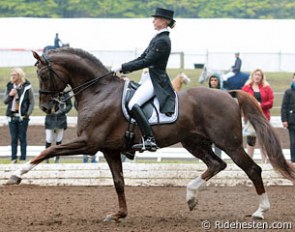 Lotte Skjaerbaek and the Danish warmblood licensed premium stallion Skovens Rafael (by Blue Hors Romanov x Blue Hors Don Schufro) :: Photo © Ridehesten.com