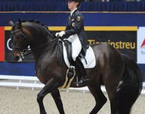 Victoria Max-Theurer on her home bred Oldenburg stallion Augustin OLD (by August der Starke)