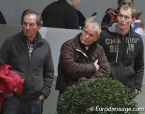 Lotte Jansen's father, trainer Alex van Silfhout, boyfriend Diederik van Silfhout watching Lotte ride