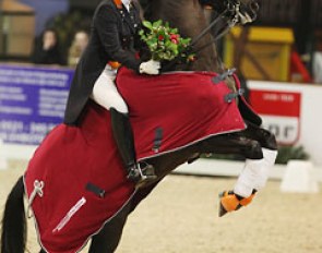 Stephanie Kooijman's Winston gets excited during the prize giving