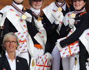 The gold medal winning Dutch Junior Riders Team: Tineke Bartels (chef d'equipe), Antoinette te Riele, Suzanne van de Ven, Dana van Lierop, Jeanine Nieuwenhuis :: Photo © Astrid Appels