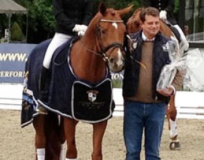 Helen Langehanenberg on Filaro in the prize giving ceremony of the BuCha qualification class in Hagen