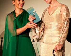 FEI President Princess Haya Bint al Hussein gives American Olympian Courtney King-Dye the 2012 FEI Against All Odds award at the FEI Awards in Istanbul