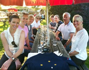 The Australian team riders getting ready for London: Lyndal Oatley, Kristy Oatley, Rozzie Ryan, Mary Hanna, Ton de Ridder 