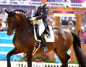 Austrian Victoria Max-Theurer on Augustin. They started with energetic trot work but dropped in points after making mistakes in the one tempi.