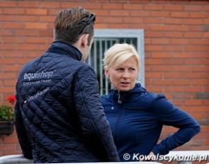 Italian Grand Prix rider Anna Paprocka Campanella talking to Polish GP rider Michal Rapcewicz