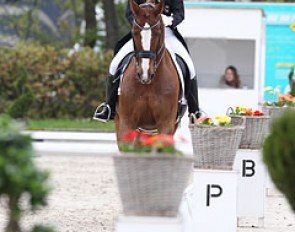 German Petra Middelberg competing Moncassado at the 2012 CDIO-YR Roosendaal