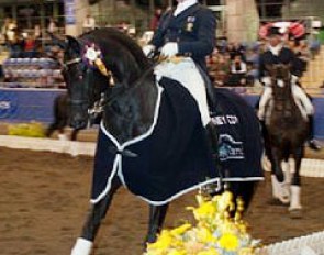 Heath Ryan and Regardez Moi win the Kur to Music at the 2012 CDI Sydney :: Photo © Venhaus