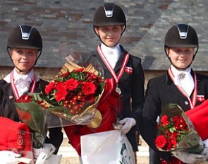 The 2012 Danish Pony Championship's podium: Kristina Koch Bejstrup, Victoria Vallentin, Maria Christensen :: Photo © Pernille Bjerregaard