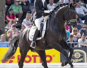 Dinja van Liere and Capri Sonne Jr at the 2012 World Young Horse Championships :: Photo © Leanjo de Koster