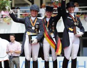 The Grand Prix Special podium at the 2013 German Championships: Isabell Werth, Helen Langehanenberg and Anabel Balkenhol :: Photo © Barbara Schnell