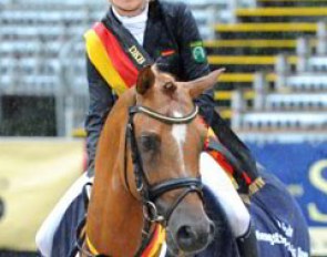 Francesca Heil and Dimension win the 5-year old Dressage Pony Finals