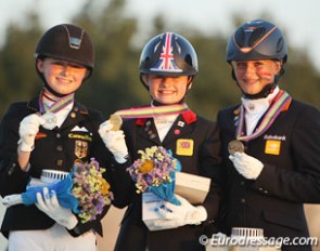 The Individual Test Podium at the 2013 European Pony Championships: Semmieke Rothenberger, Phoebe Peters, Lisanne Zoutendijk :: Photo © Astrid Appels