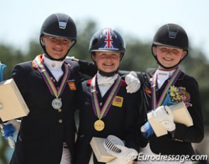 The kur podium at the 2013 European Pony Championships: Lisanne Zoutendijk, Phoebe Peters, Semmieke Rothenberger :: Photo © Astrid Appels