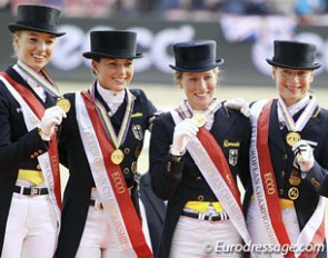 The German gold medal winning team: Fabienne Lütkemeier, Kristina Sprehe, Helen Langehanenberg, Isabell Werth :: Photo © Astrid Appels