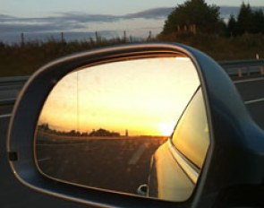 Sunrise in my side view mirror on the way from Silkeborg to Herning :: Photo © Astrid Appels