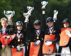 The gold medal winning German team jubilates: Claire Louise Averkorn, Anna Christina Abbelen, Jessica Krieg, and Johanne Pauline von Danwitz :: Photo © Astrid Appels