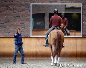 Sjef Janssen coaching the Belgian FEI combinations at his yard in Erp, The Netherlands :: Photo © Dirk Caremans