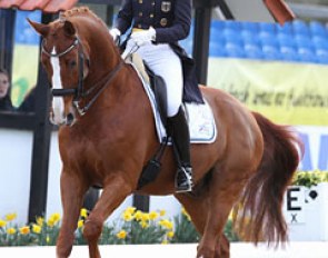Alexandra Bimschas on Daintree  (by De Niro x Wanderbusch II). This horse is not related to Balkenhol's Dablino even though they share the same sire and grand sire
