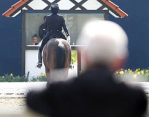 CDI Hagen show host Ullrich Kasselmann watching his wife Bianca finish her ride on Weltclassiker in the German Professionals' Championship at Hof Kasselmann :: Photo © Astrid Appels